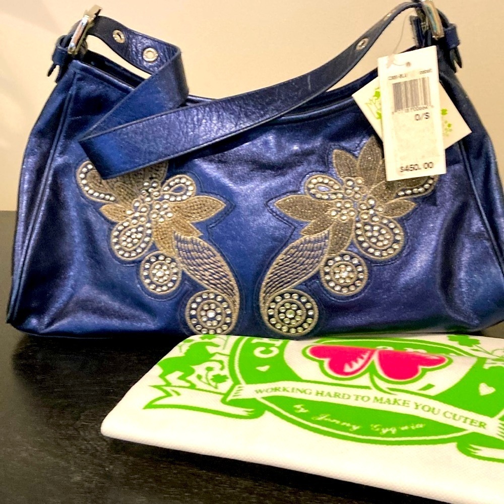 Charm and Luck Cobalt Blue Beaded Shoulder Bag Vintage